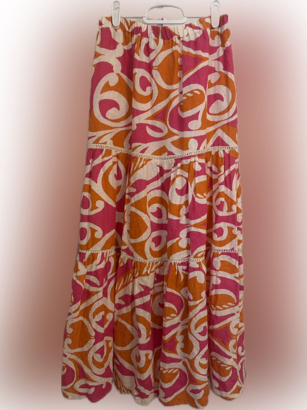 Christian Siriano Pink and Orange Floral Print Maxi Skirt